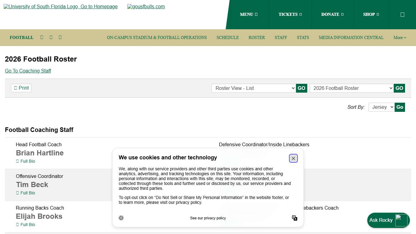 2026 Football Roster - USF Athletics